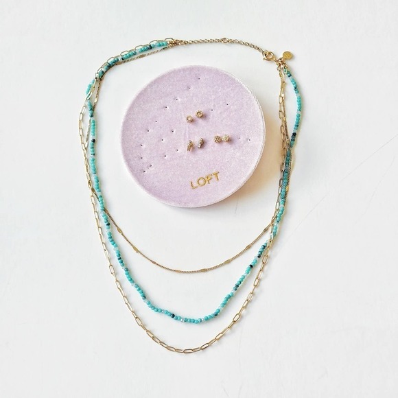 Beautiful Loft Layered Necklace Teal Gold + 3 Earring Pairs (NEW) - Picture 2 of 5